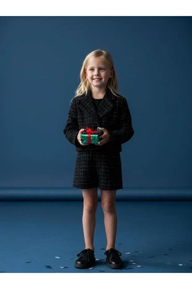 Детское для девочек жакет из твида с блестками Zekids, Black — фото 3