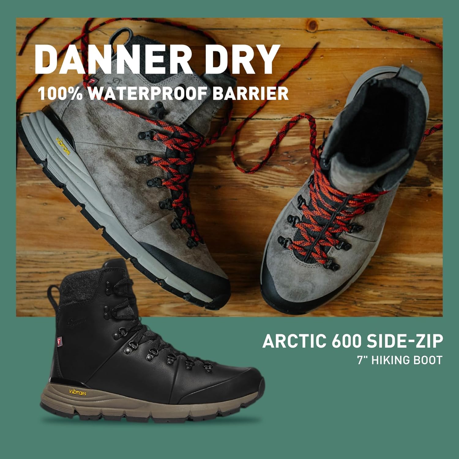 Мужские водонепроницаемые туристические ботинки Danner Arctic 600 Side-Zip 7 200G, утепленные, прочные, для любых погодных условий, черный — фото 2