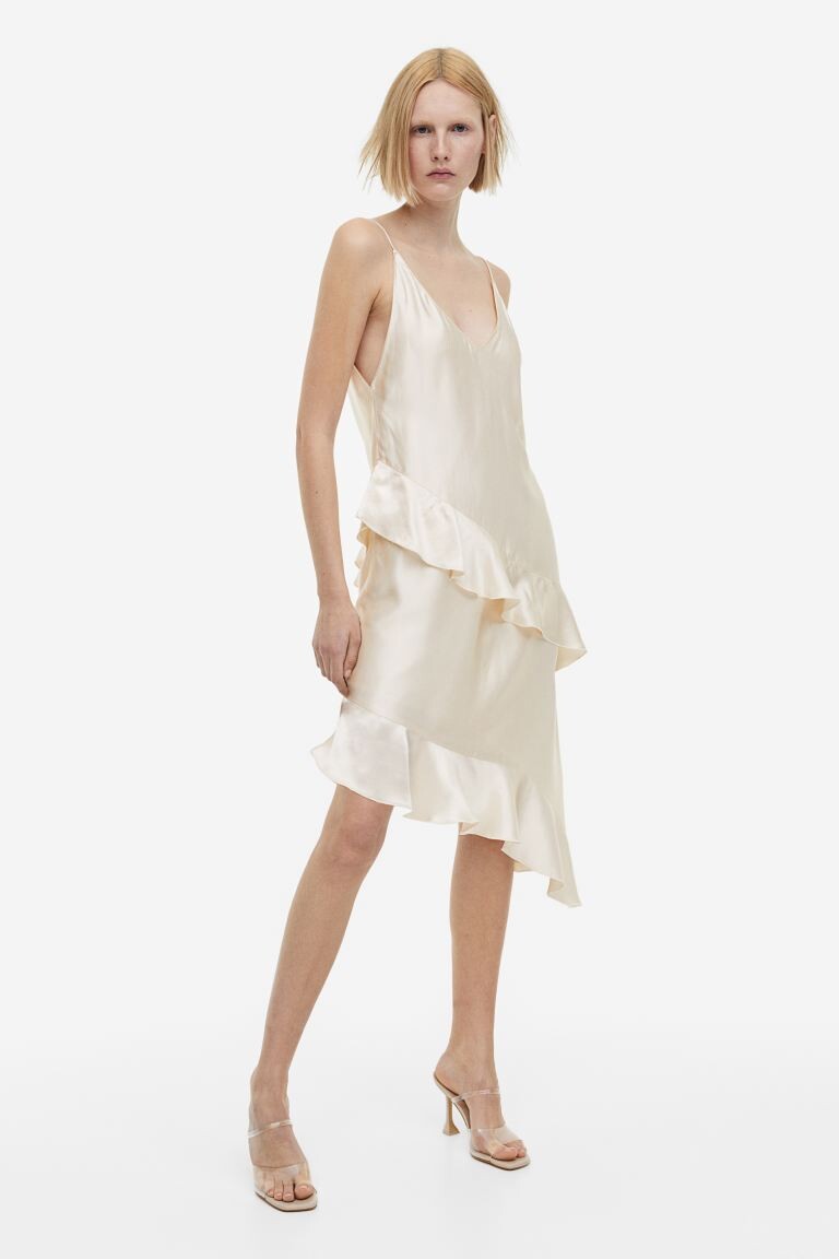 

Атласное платье-комбинация с воланами H&M, крем
