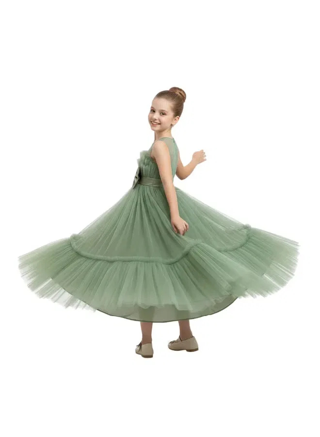 Платье без рукавов с бантом Tulle bow party dress D'Daniela, шалфейный — фото 4
