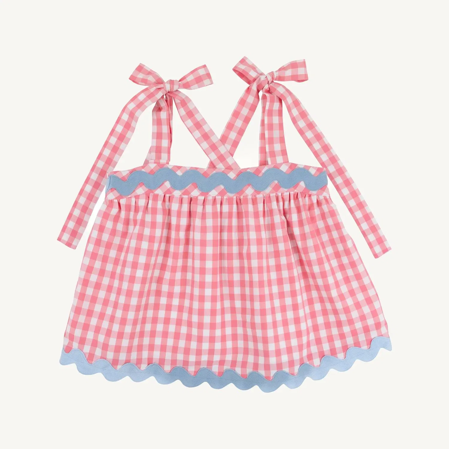 Детская майка для девочек с завязками Tyler Tie Top The Beaufort Bonnet Company, Parrot Cay Coral Check/Beale Street Blue