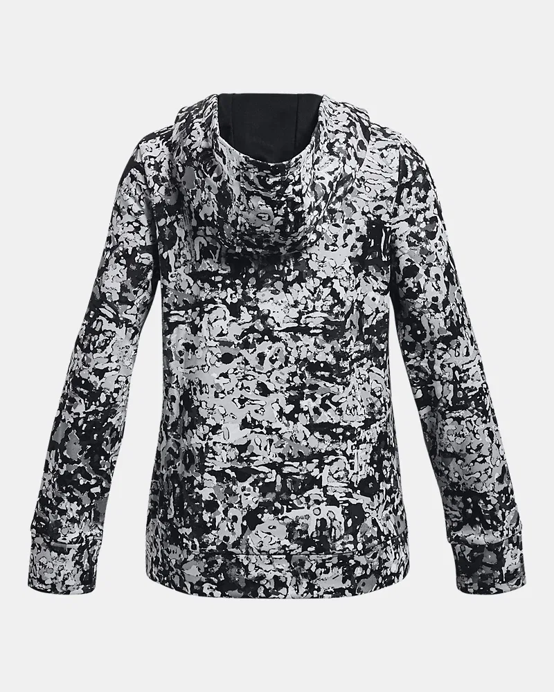 Худи для девочек теплое из флиса с принтом и карманом-кенгуру Armour Fleece Printed UnderArmour, Black/White — фото 2