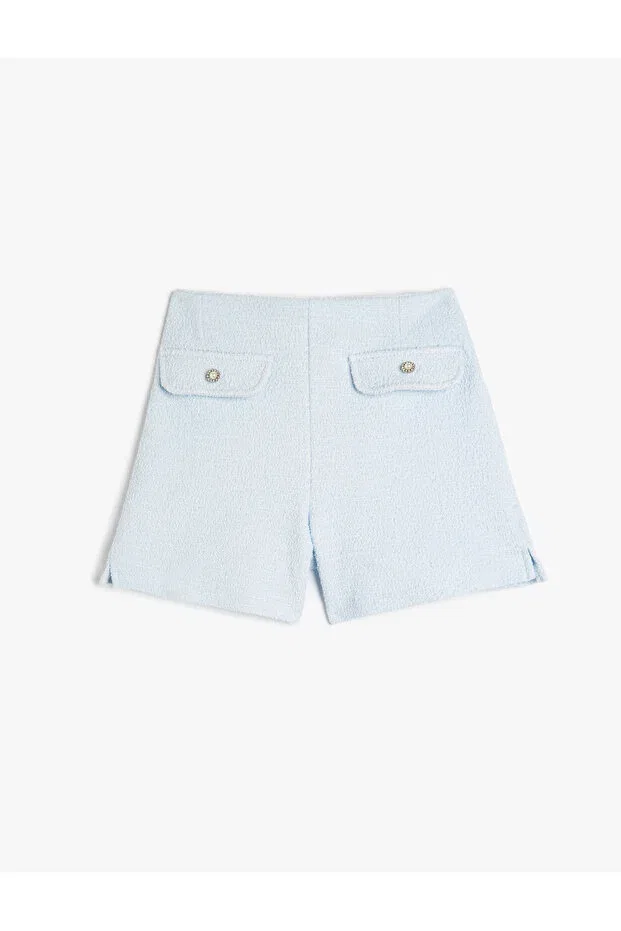 Детские шорты для девочек с карманами Cotton pocket detailed tweed shorts with elastic waist Koton, Blue — фото 2