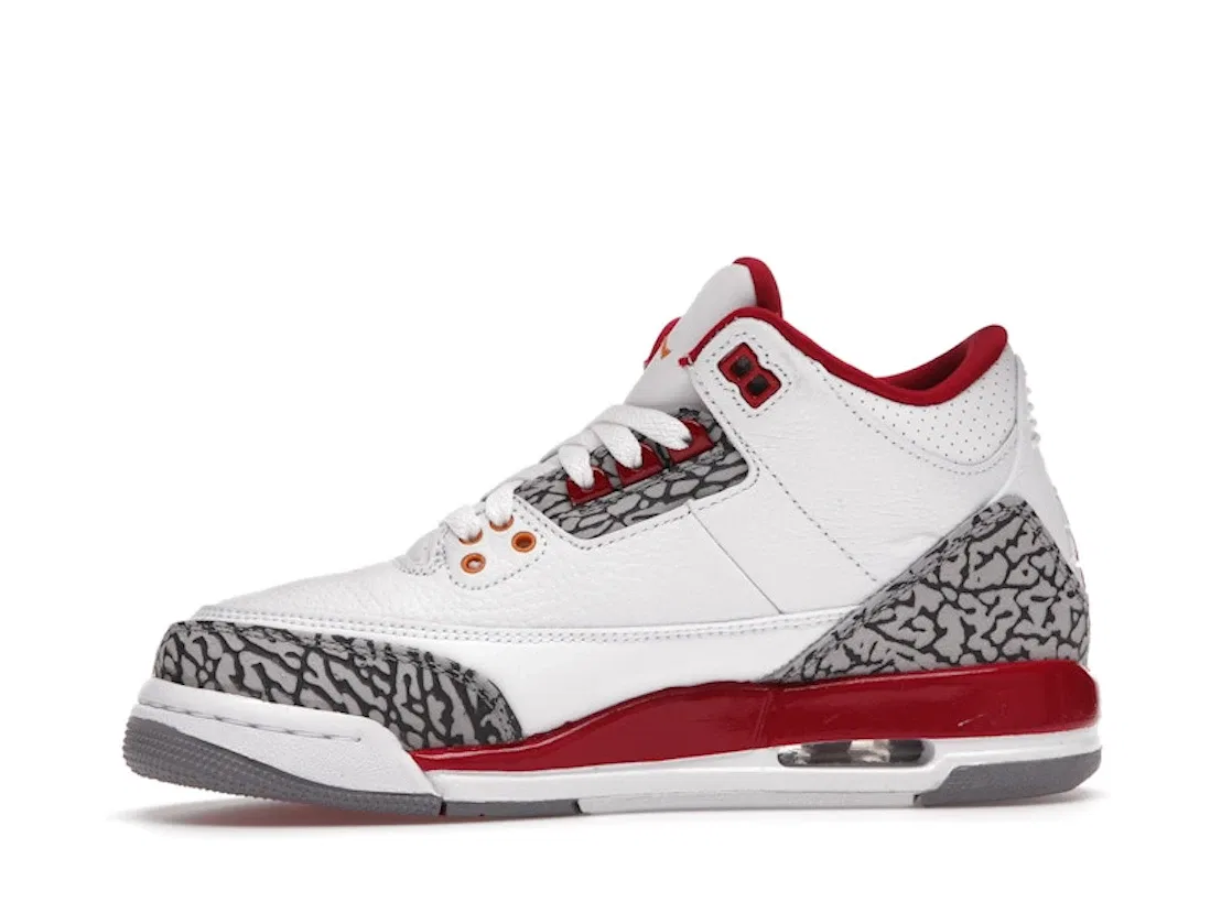 Детские кроссовки Lifestyle с принтом Jordan 3 Retro Jordan, White/Light Curry/Cardinal Red/Cement Grey — фото 3