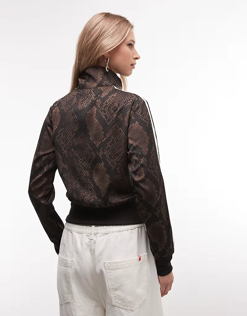 Спортивная куртка Adidas Originals Firebird из атласа темно-коричневый с рисунком под змеиную кожу — фото 4