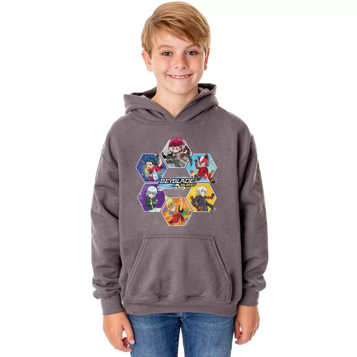 Детская худи с принтом Beyblade Burst Characters Beyblade, Grey — фото 2