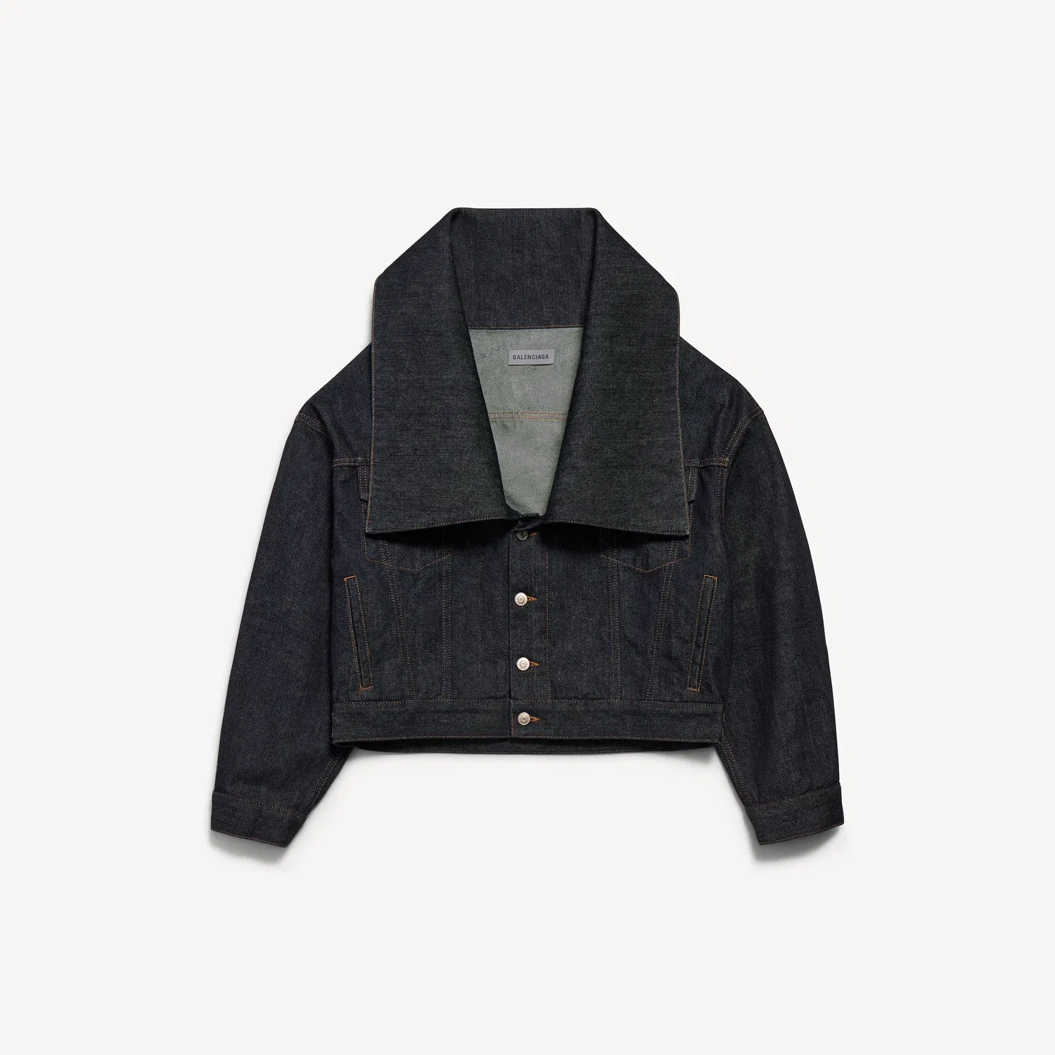 Женская куртка-бокси с воротником-стойкой цвета необработанный индиго Balenciaga, синий