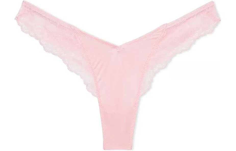 Женские трусы-слипы с кружевной отделкой Rose Lace Trim High Leg Tg Panty, Light Pink, Victoria's Secret