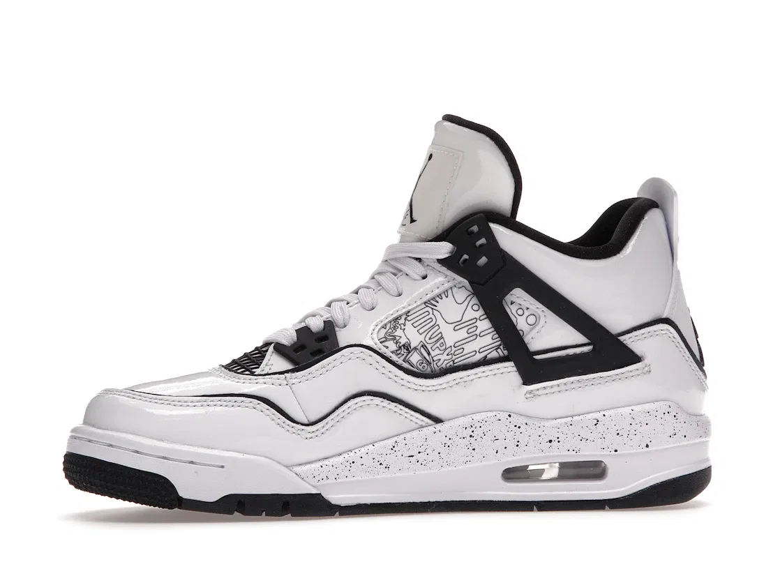 Детские кроссовки для школьников с дизайном DIY Jordan 4 Retro, White/Black-Volt — фото 3