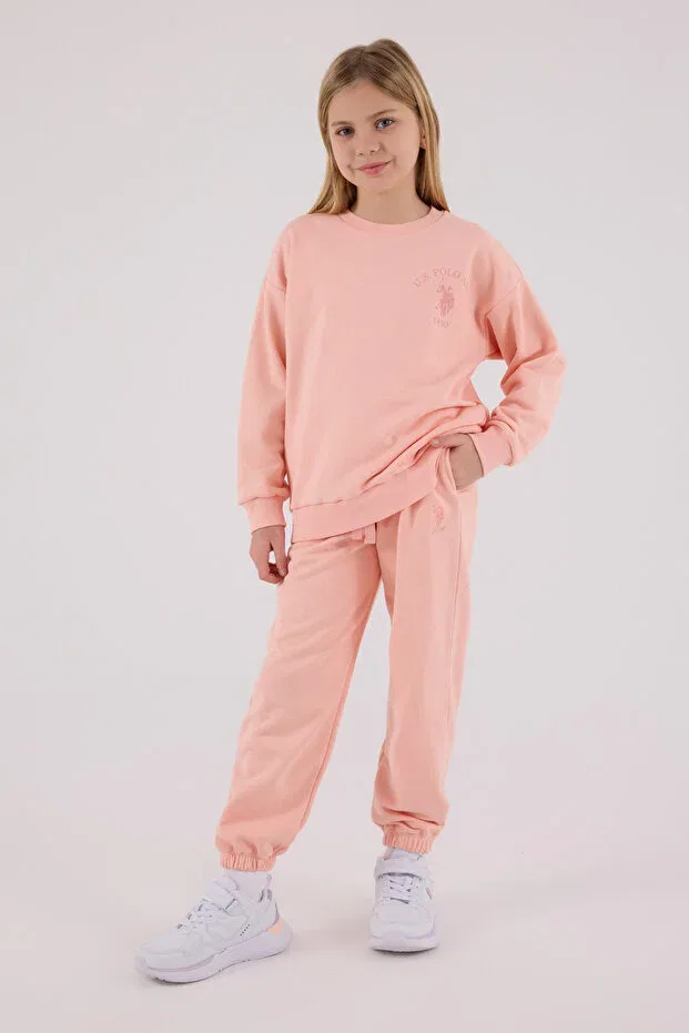 Детский комплект спортивного костюма для девочек с вышивкой U.S. Polo Assn., Light Salmon