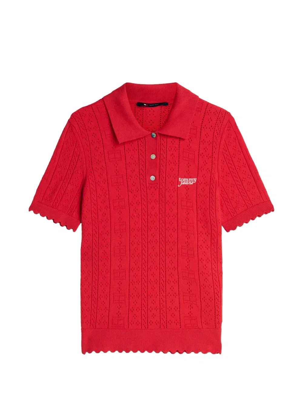 Пуловер из ажурного трикотажа с фестончатой окантовкой Tommy Hilfiger, красный