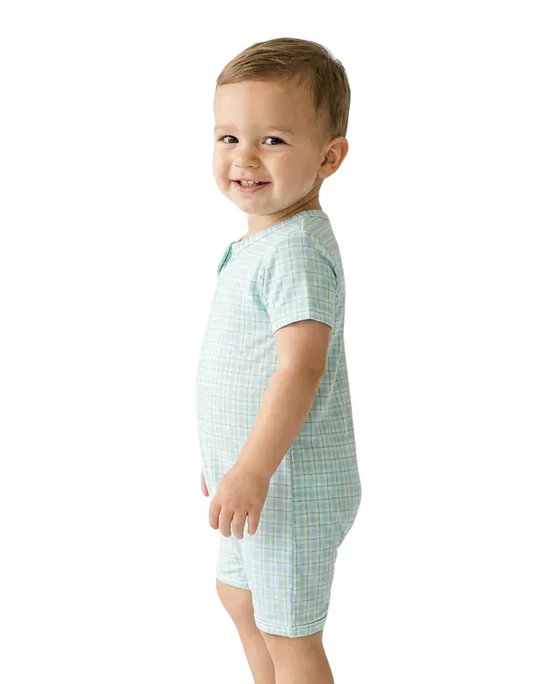 Детский комбинезон для мальчиков бамбуковый Grass Picnic Motette, Light Blue Gingham With Green Lines — фото 2