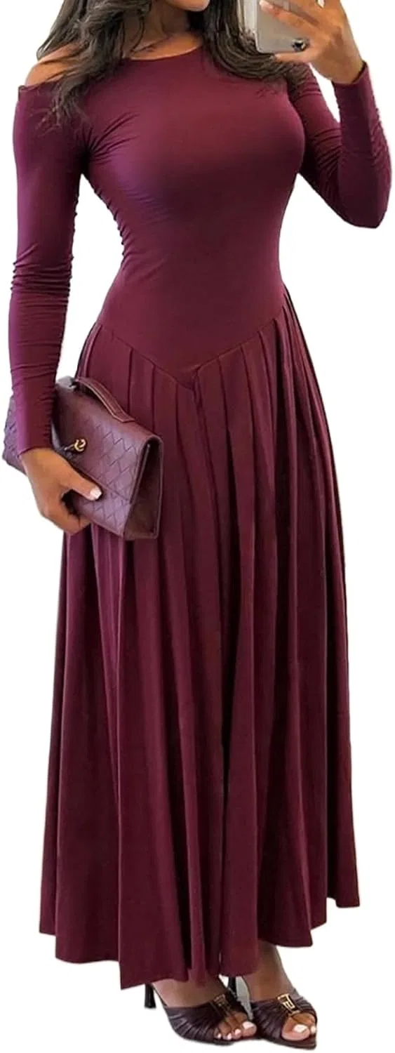 Женское миди-платье с одним рукавом Generic, Burgundy
