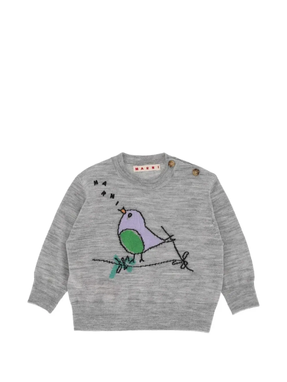 Свитер с интарсией птицы на пуговицах Marni Kids, серый