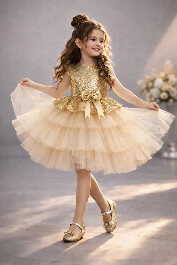 Детское платье для девочек с пайетками Rumi Kids, Gold