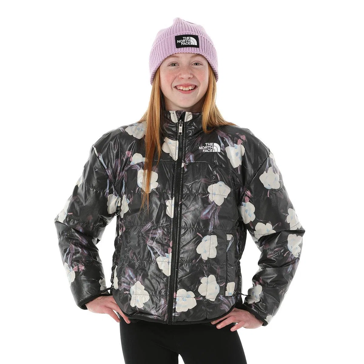Куртка утепленная двусторонняя с принтом Shasta The North Face, Черный Белый Зимний Цветочный Принт/Фольга