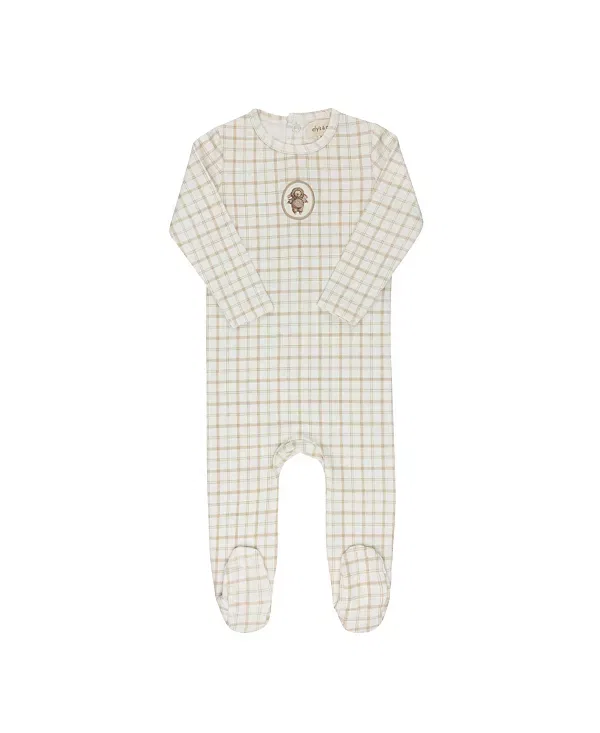 Детский боди-комбинезон из французского футера с принтом Plaid Sheep Collection Ely'S & Co., бежевый