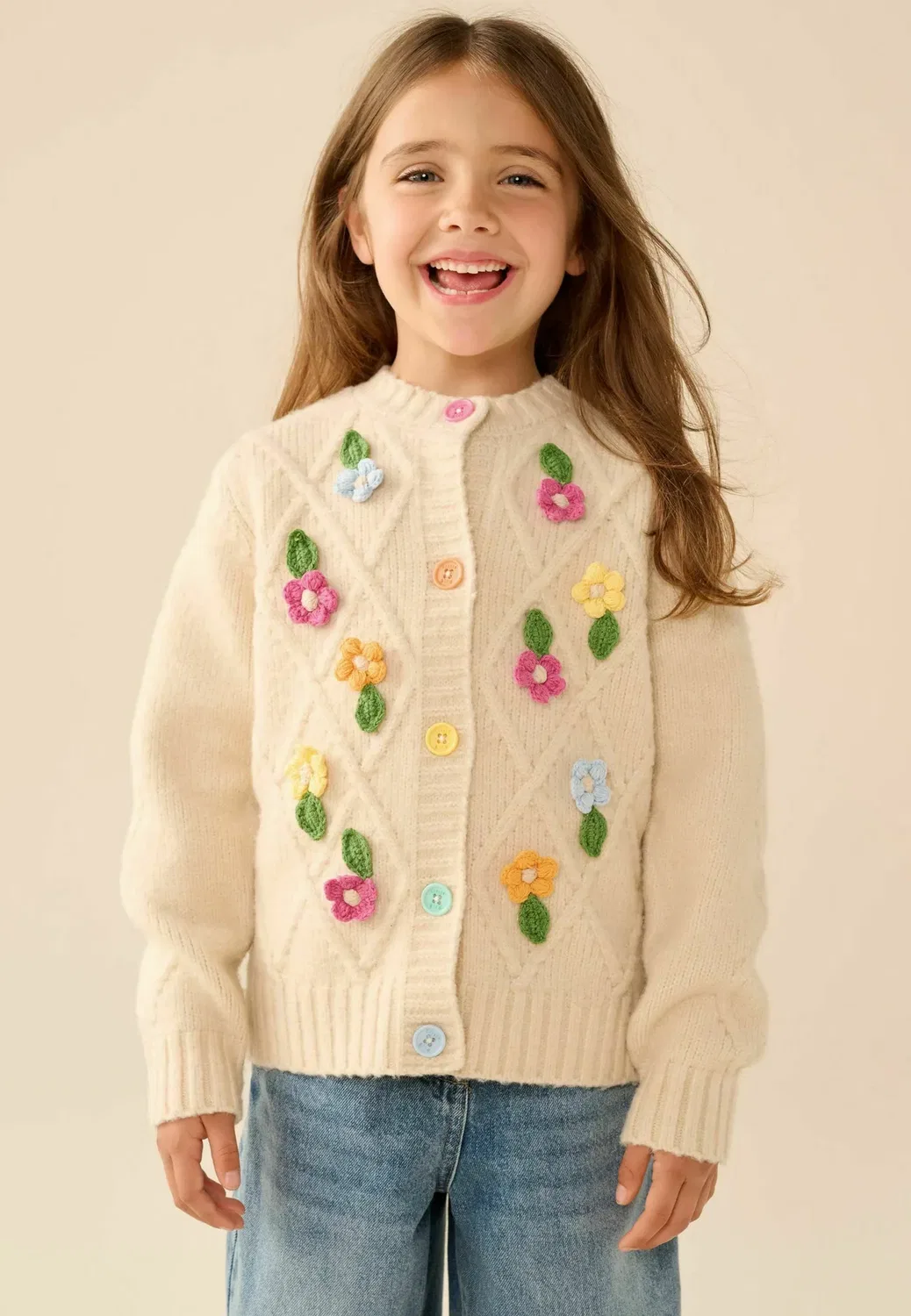 Кардиган стандартного кроя Little Bird, Cream Rainbow Floral Cable — фото 2