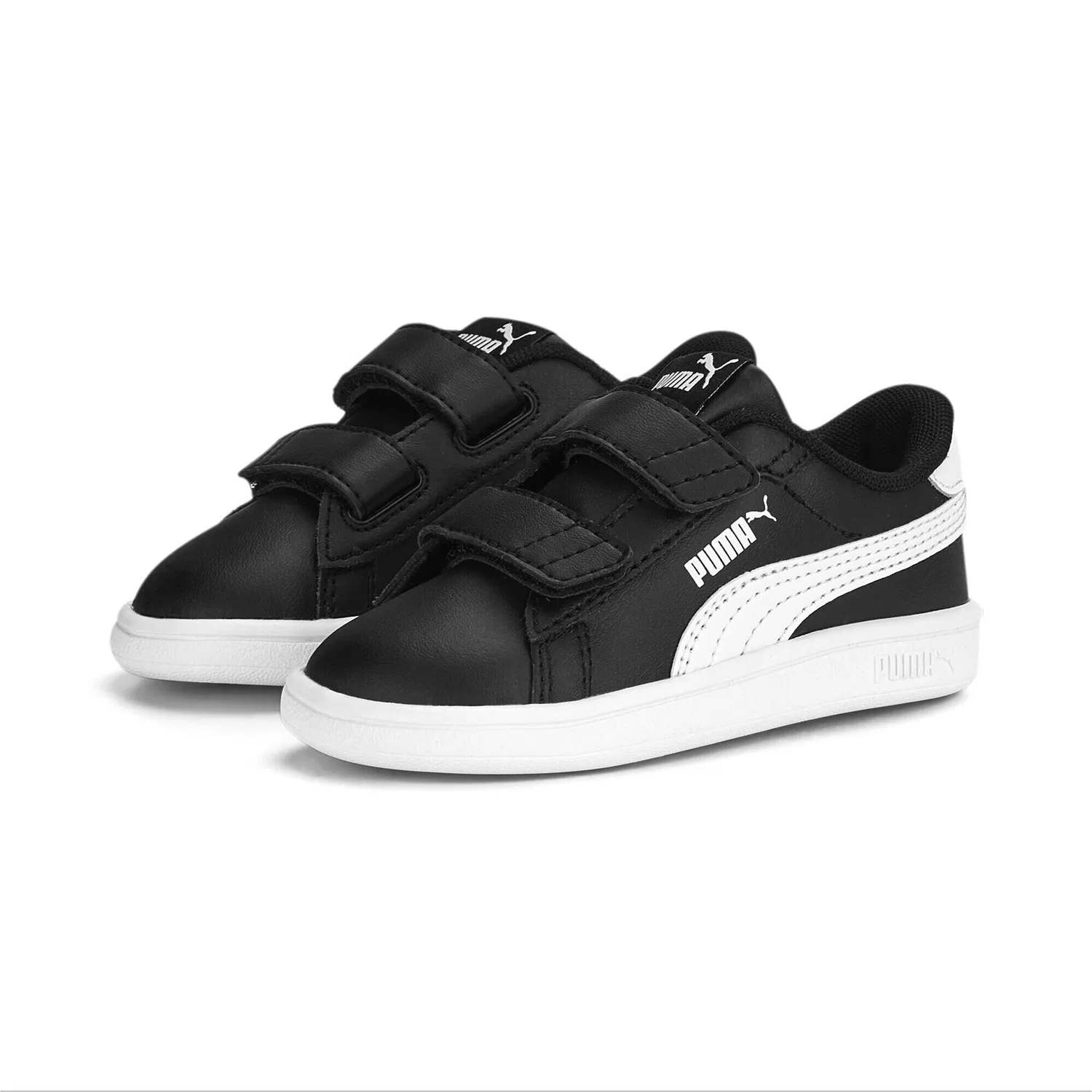 Детские кожаные кроссовки с липучками Smash 3.0 Puma, Schwarz Weiss Schwarz