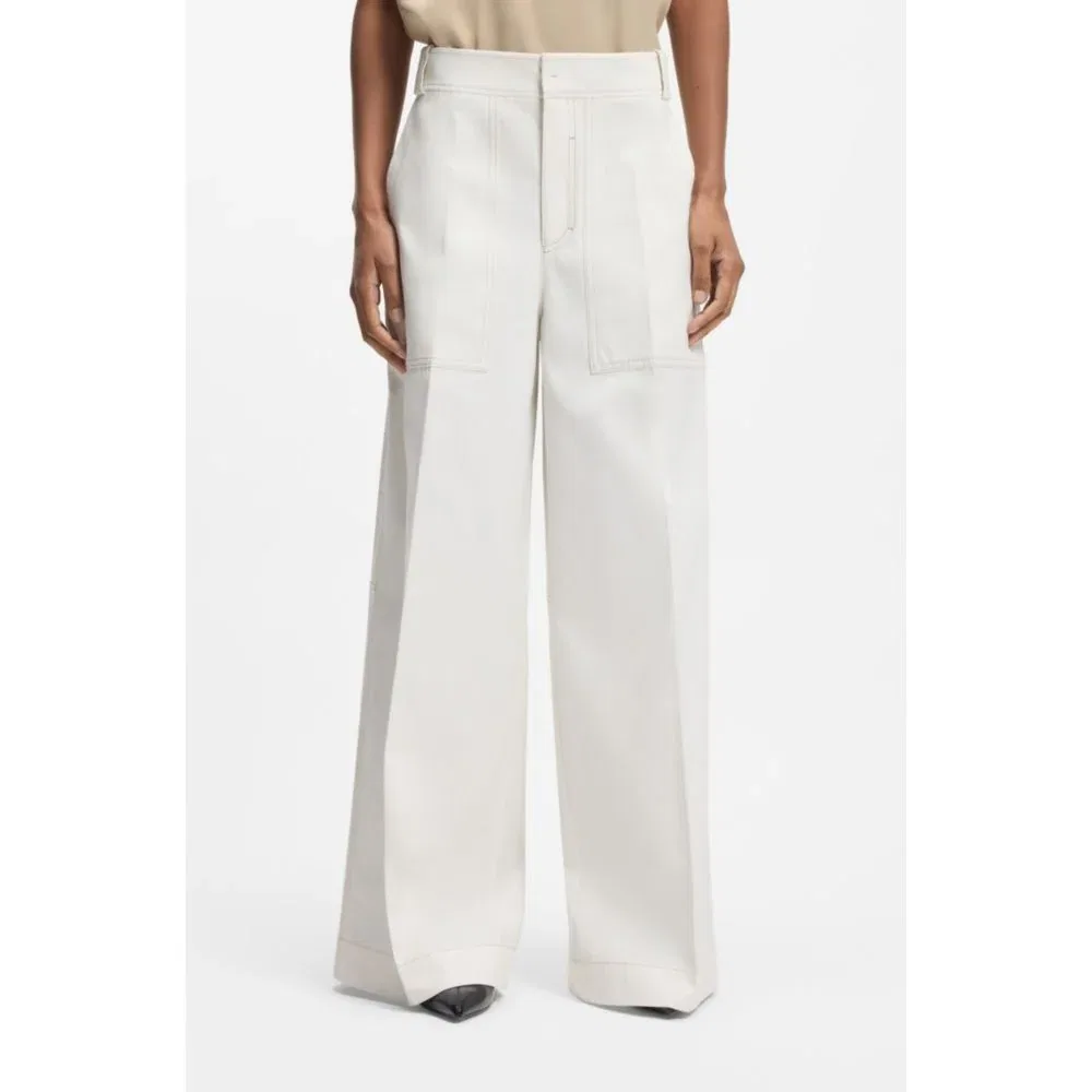 Женские брюки свободного кроя с широкими брючинами BOSS, White — фото 3
