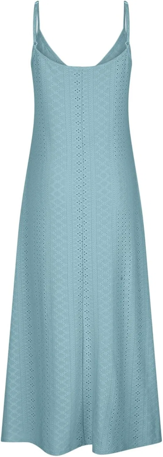 Женское макси-платье с открытыми плечами и кружевным вырезом Generic, Light Blue — фото 3