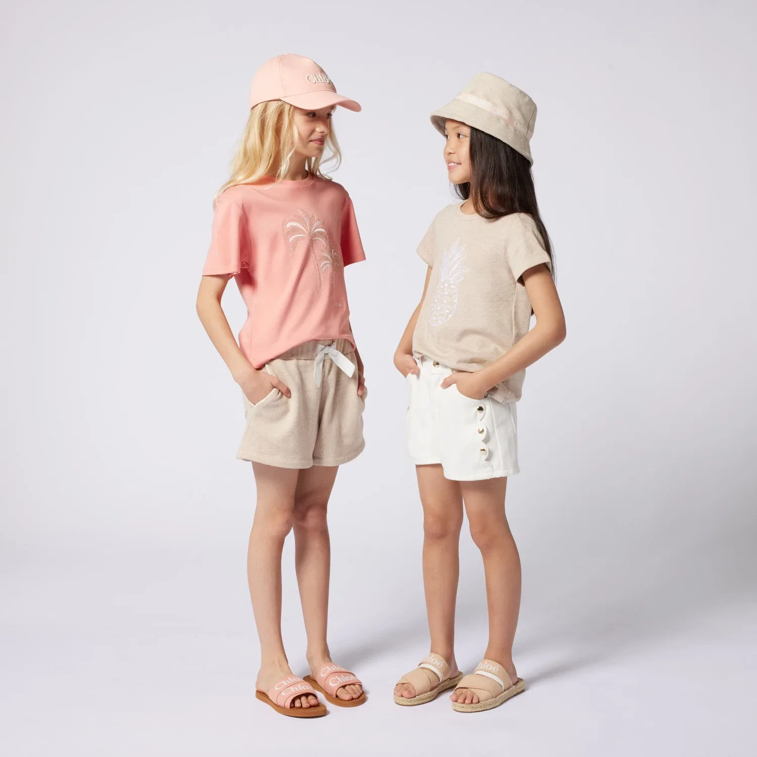 Шорты хлопковые Chloé Kids, бежевый Marl — фото 4