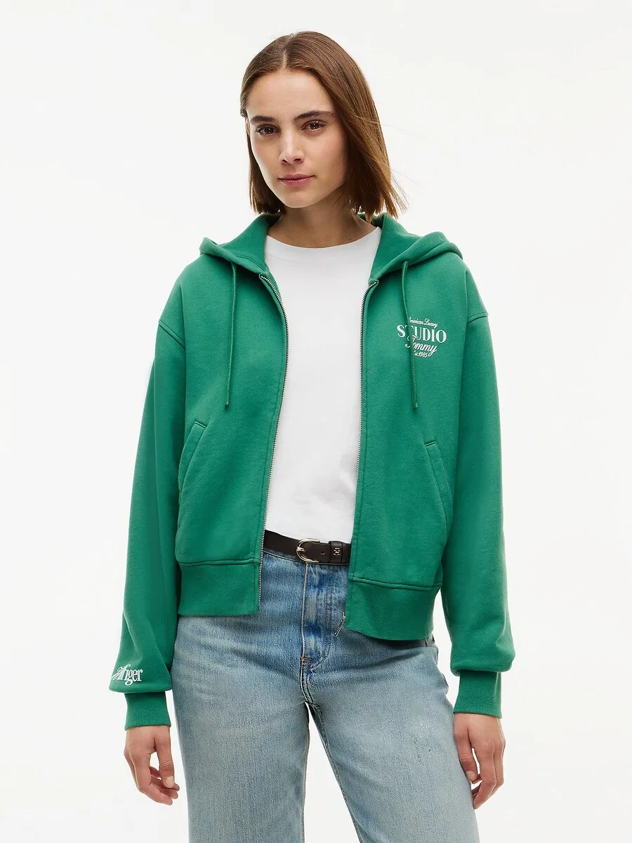 Худи на молнии TOMMY HILFIGER цвета ели — фото 2