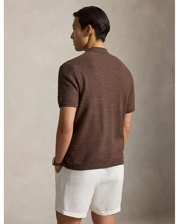Мужской кардиган с коротким рукавом из хлопка и льна Polo Ralph Lauren, Brown Multi — фото 3