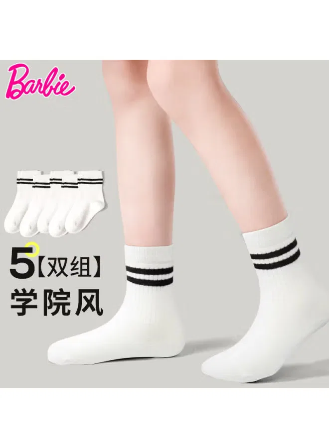 Носки детские хлопковые, комплект 5 пар, Barbie, белый