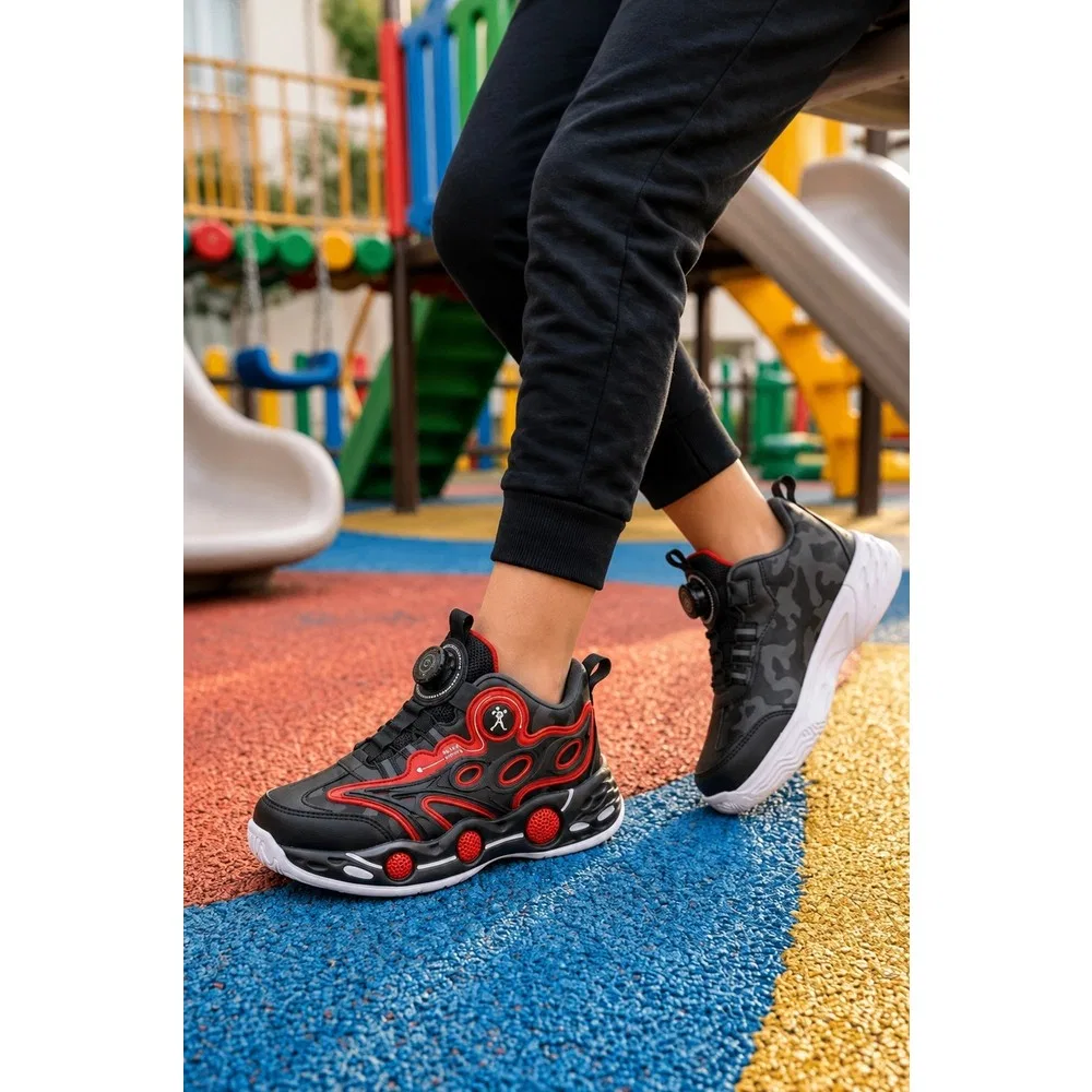 Детские кроссовки с подсветкой и шнуровкой, Red Black Rush Ht Hotin — фото 2