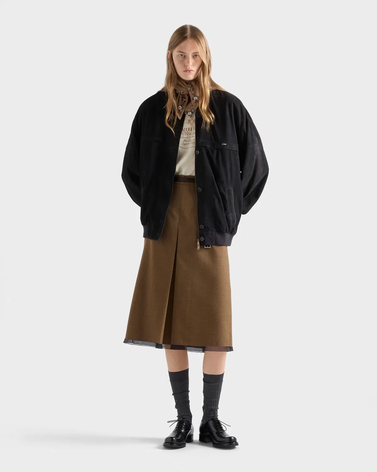 Замшевая куртка-блузон свободного кроя Prada, черный — фото 2