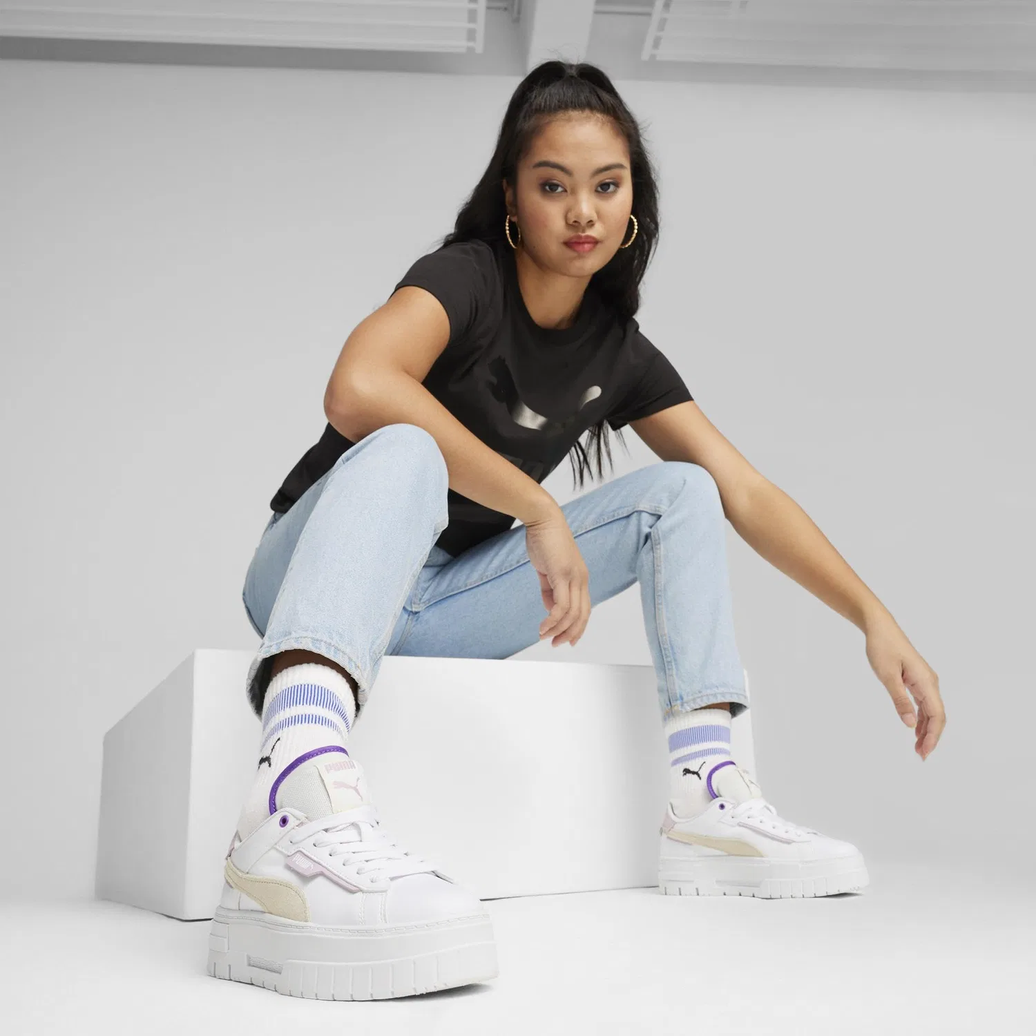 Детские кроссовки для девочек Puma Mayze Lth Jr, Mist D White Grapes — фото 4