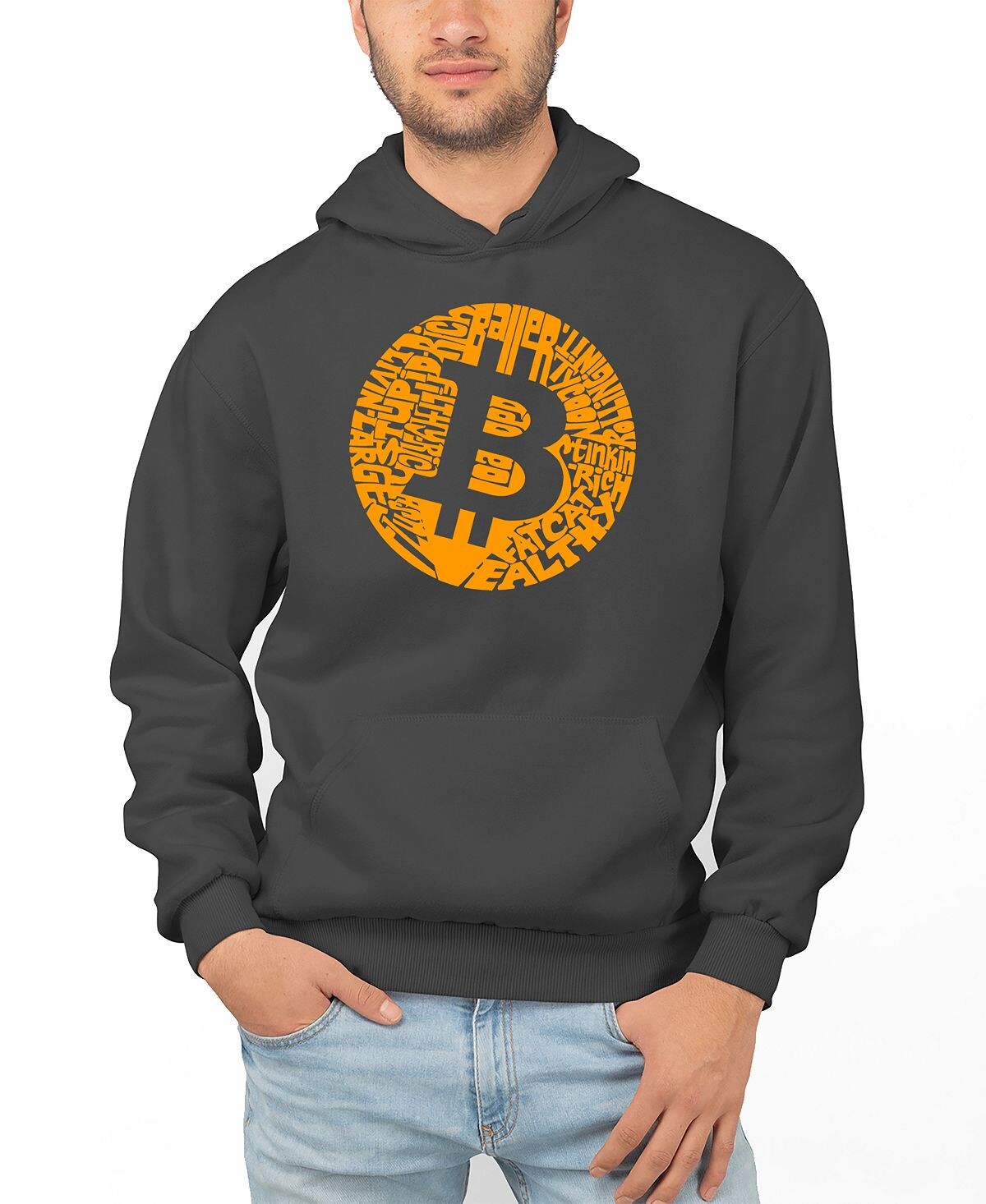 

Мужская толстовка с капюшоном bitcoin word art LA Pop Art, серый