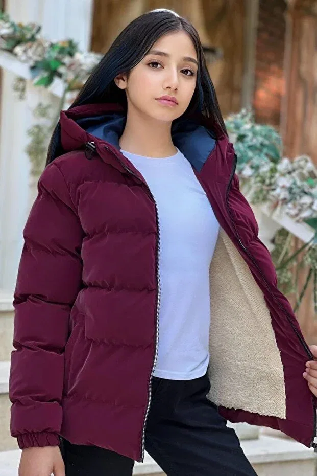 Детское пальто для девочек зимнее с капюшоном Zaziko Kids, Burgundy
