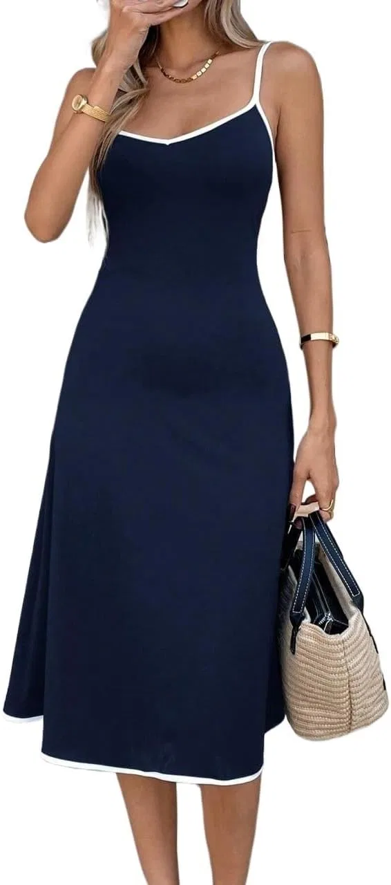 Женское платье миди приталенное Colorblock бесшовное, Navy Blue