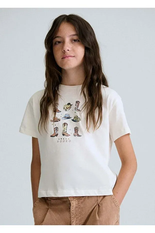 Детская футболка для девочек с принтом Summer girl's printed tshirt Mayoral, Nude Color — фото 2
