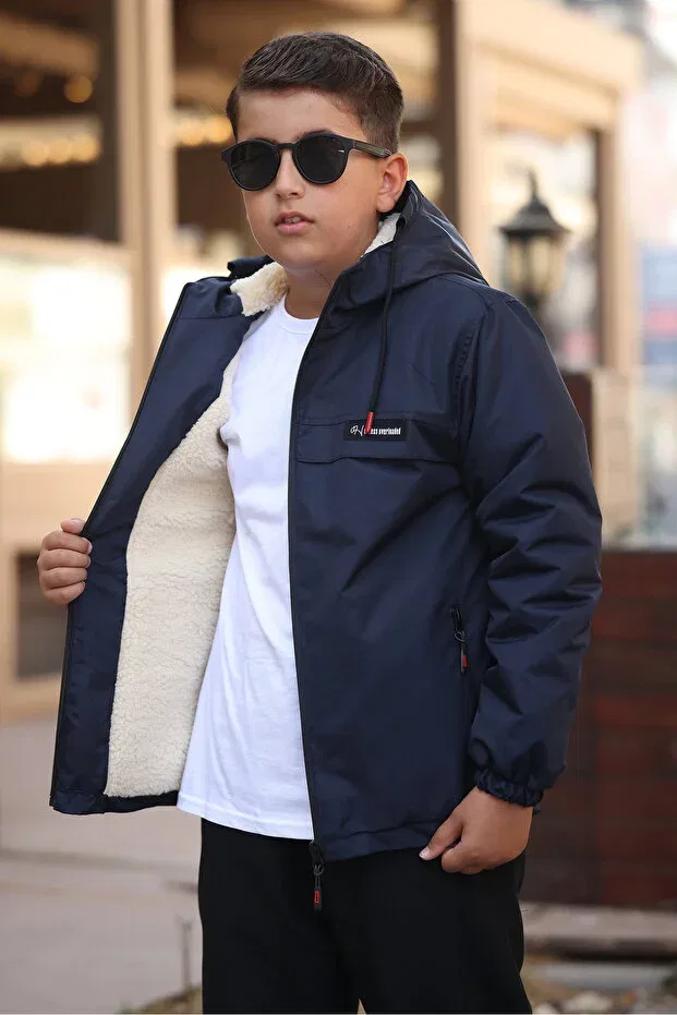 Детское зимнее пальто для девочек с капюшоном Boymen, Navy Blue