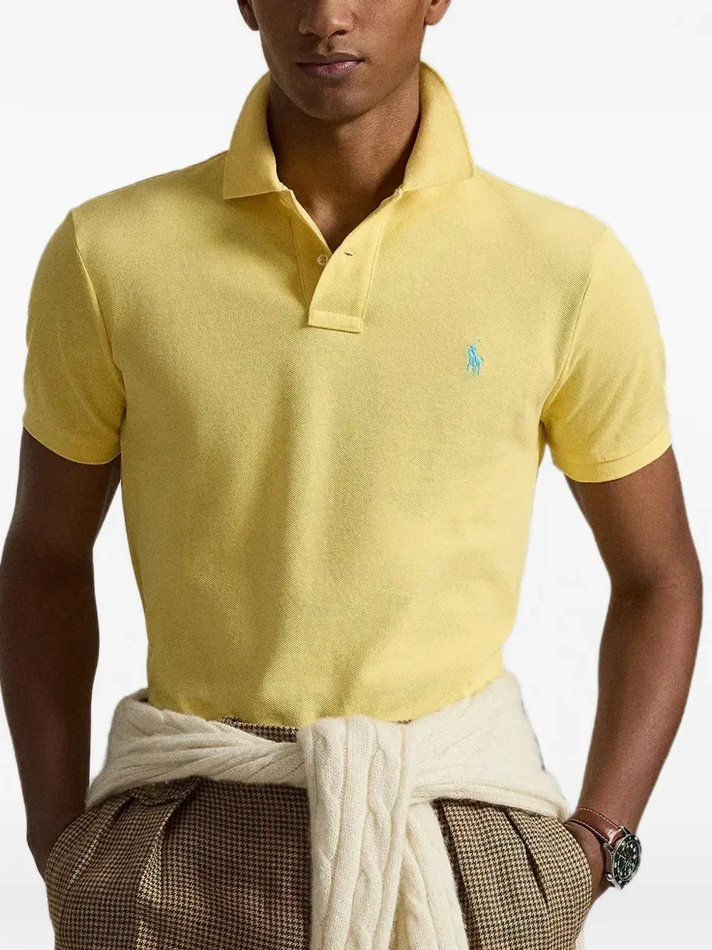 Рубашка-поло из сетчатого пике с вышитым логотипом Polo Ralph Lauren, желтый — фото 3