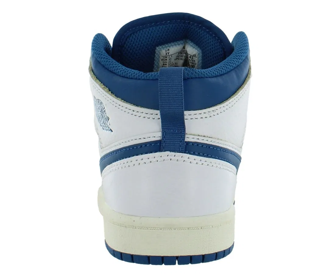 Детские кроссовки для мальчиков высокие Jordan 1 Mid Se Little Kids NIKE, White Industrial Blue Sail — фото 3