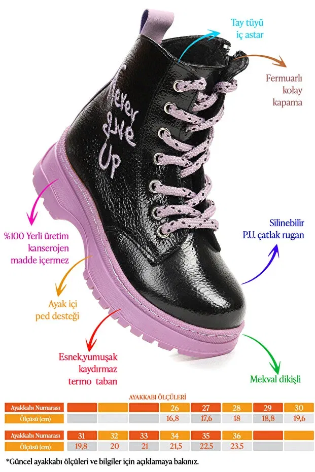 Детские ботинки для девочек на плоской подошве Kiko Kids, Black - Lilac — фото 3