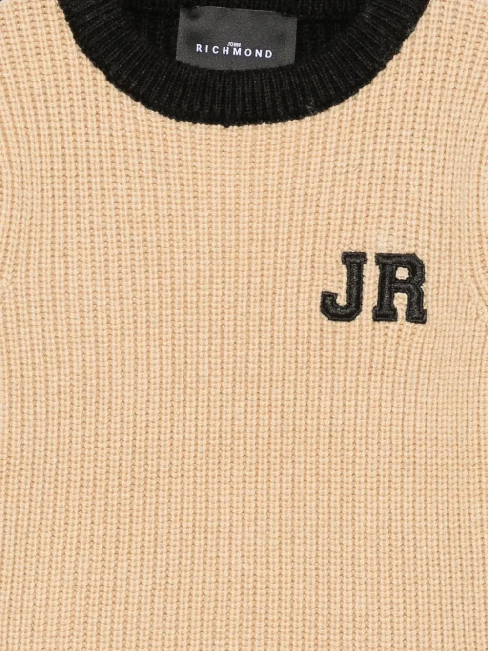 Джемпер в рубчик с логотипом John Richmond Junior, бежевый — фото 3