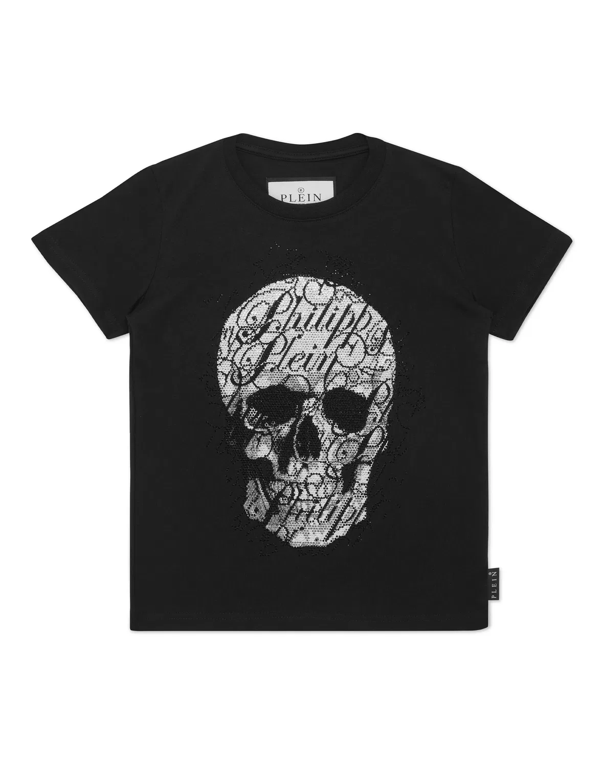 Детская футболка для мальчиков с принтом Coursive Skull PHILIPP PLEIN, черный