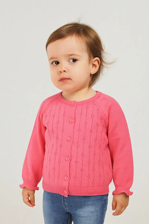 Детский кардиган для девочек ажурный Knitwear baby girl-child road openwork cardigan Minora, Fuchsia