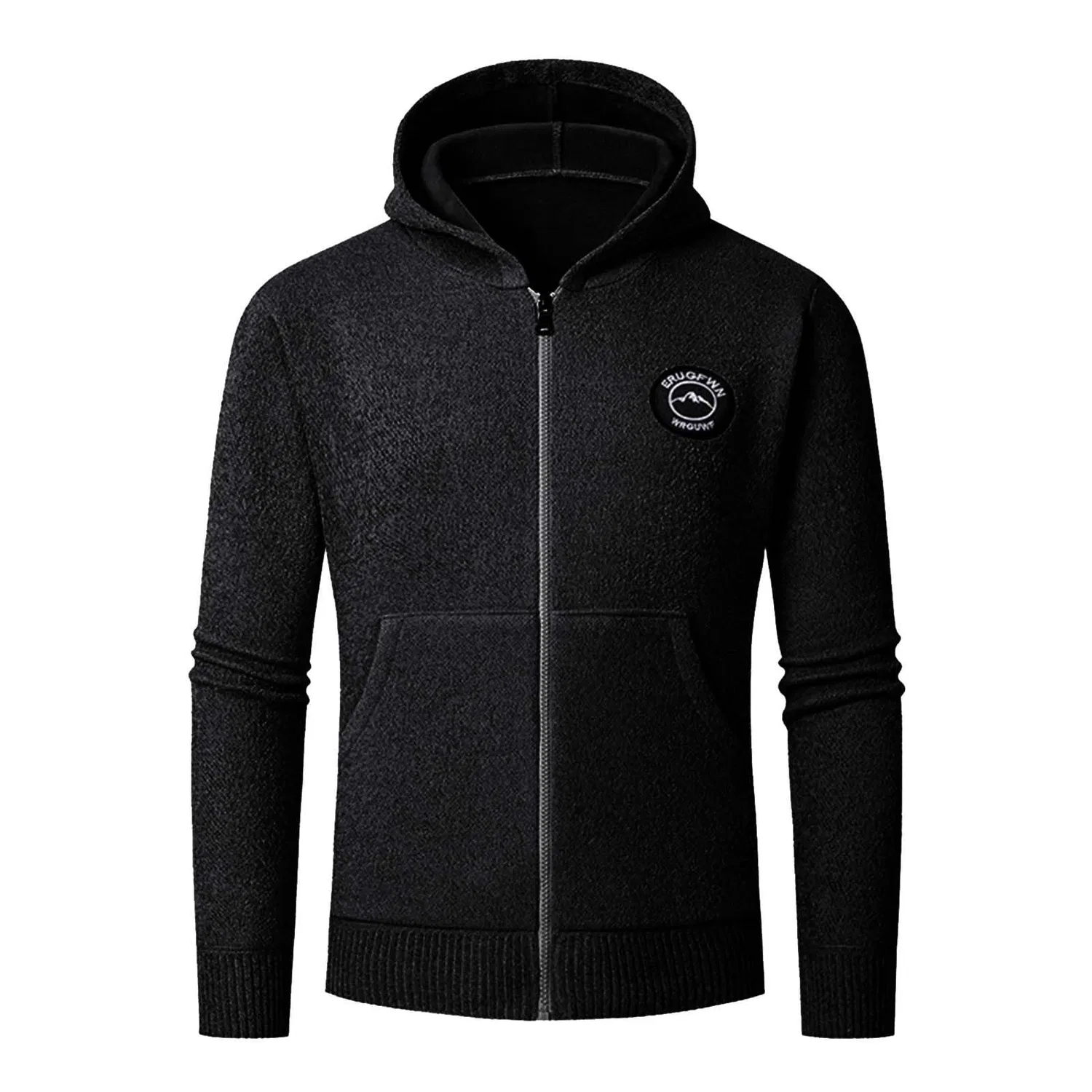 Мужской вязаный кардиган с капюшоном, Black-b