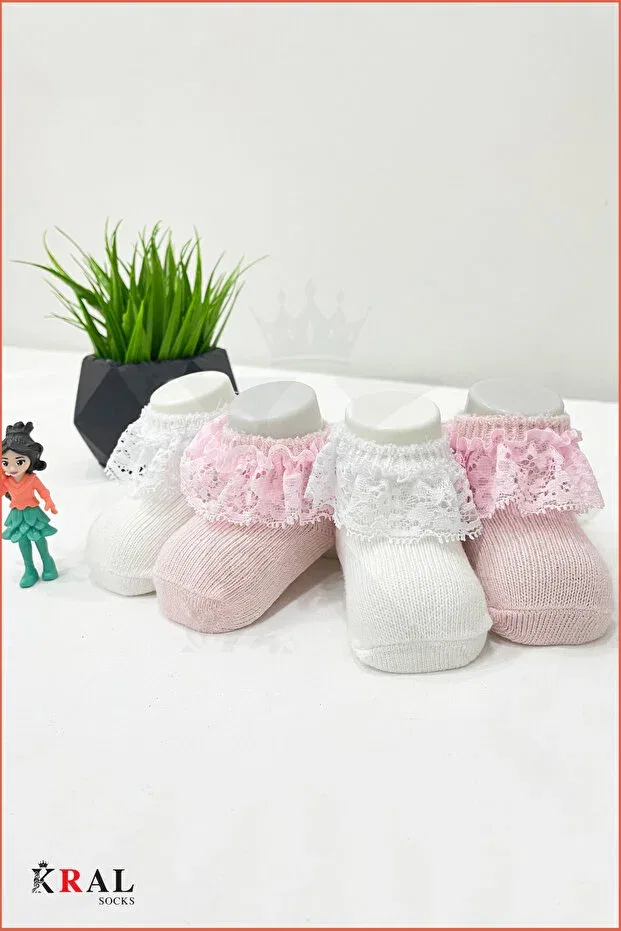 Детские носки для девочек хлопковые комплект 3 предмета Kral Socks, Pink White — фото 2