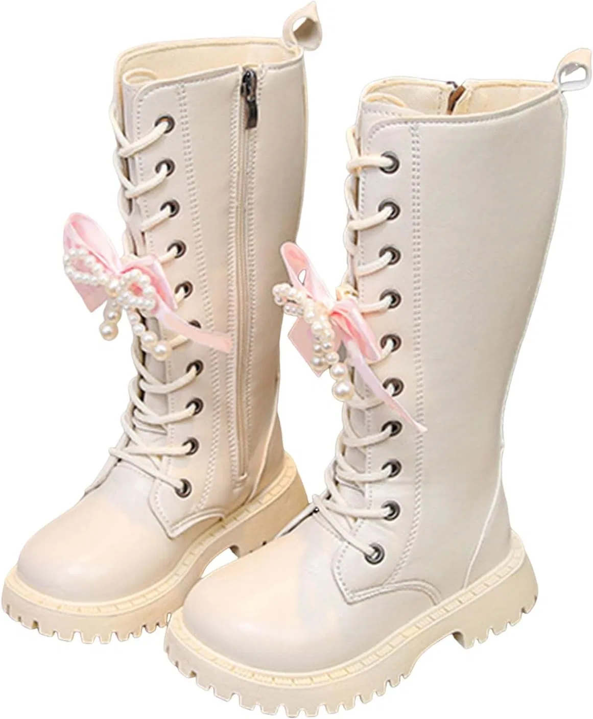 Детские ботинки на шнуровке с молнией, модель Combat Boots, Beige