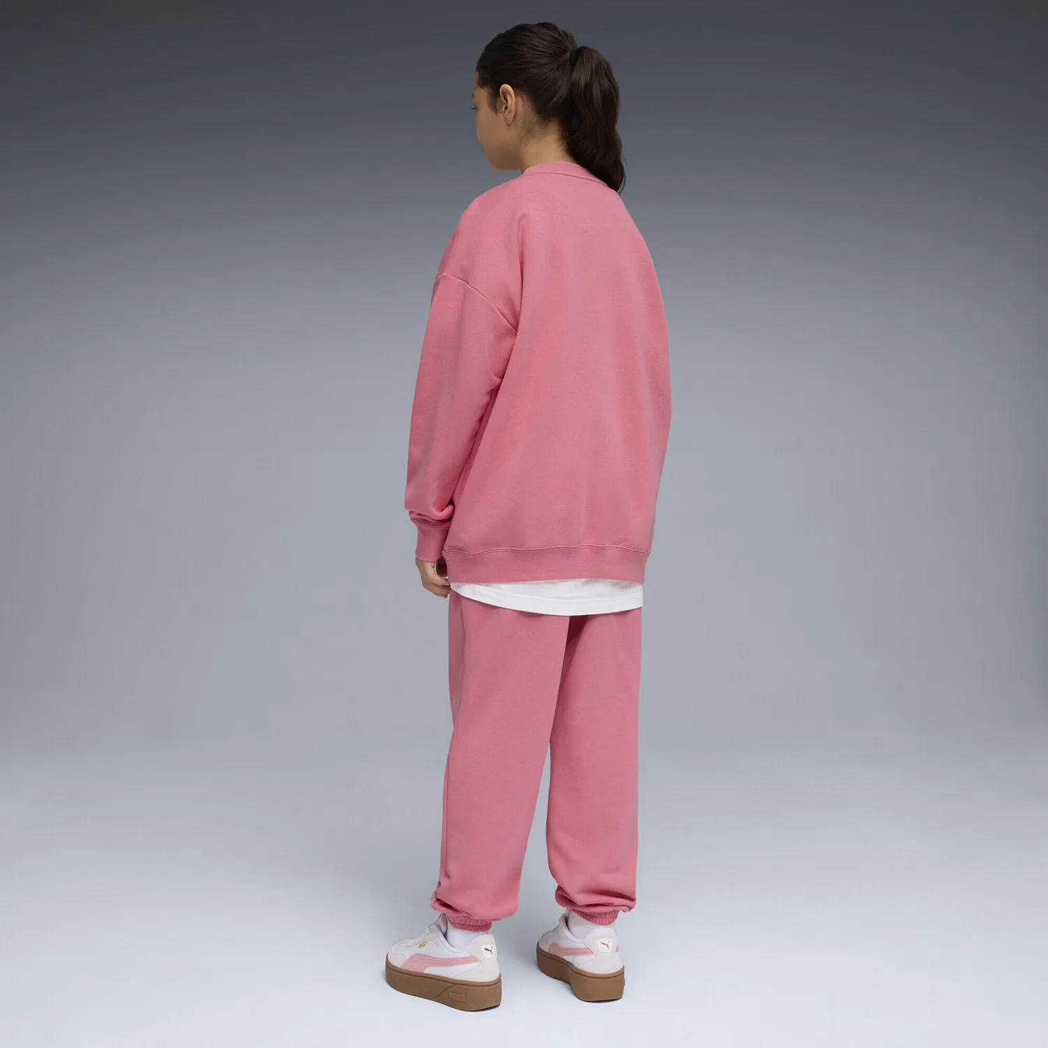 Детский спортивный костюм оверсайз Loungewear Oversized Trainingsanzug Madchen Puma, Роза / Пастельроза — фото 3