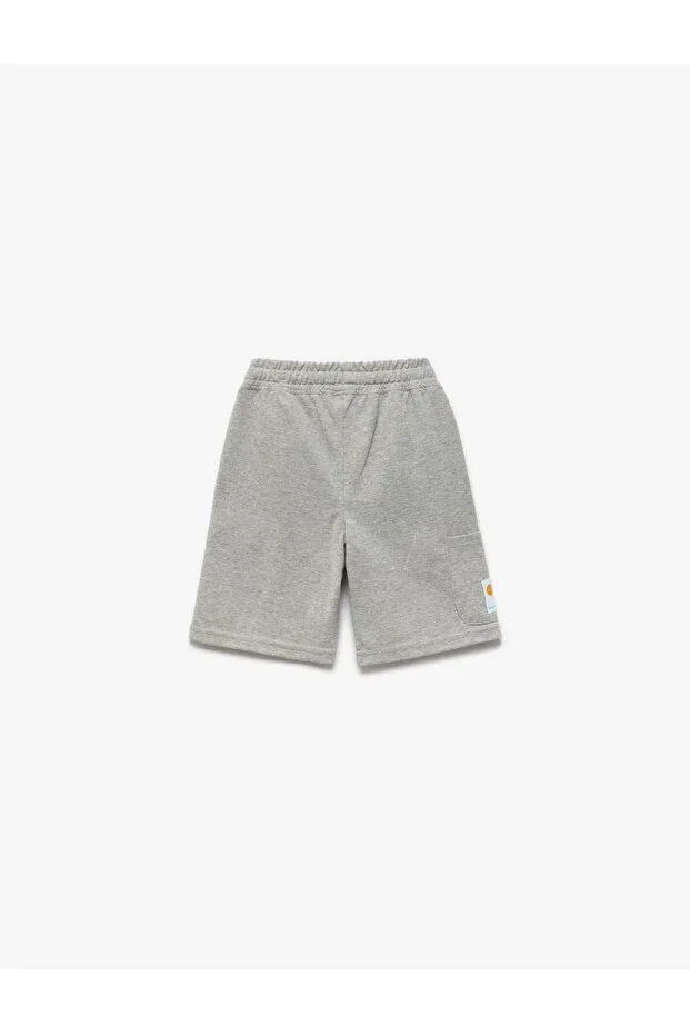 Детские шорты для мальчиков хлопковые Cotton applique pocket detailed waist tie shorts Koton, Gray — фото 2