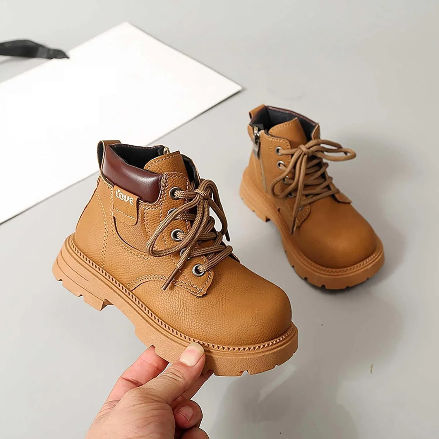 Детские ботинки для девочек с принтом на шнуровке SHOPESSA, Khaki — фото 2