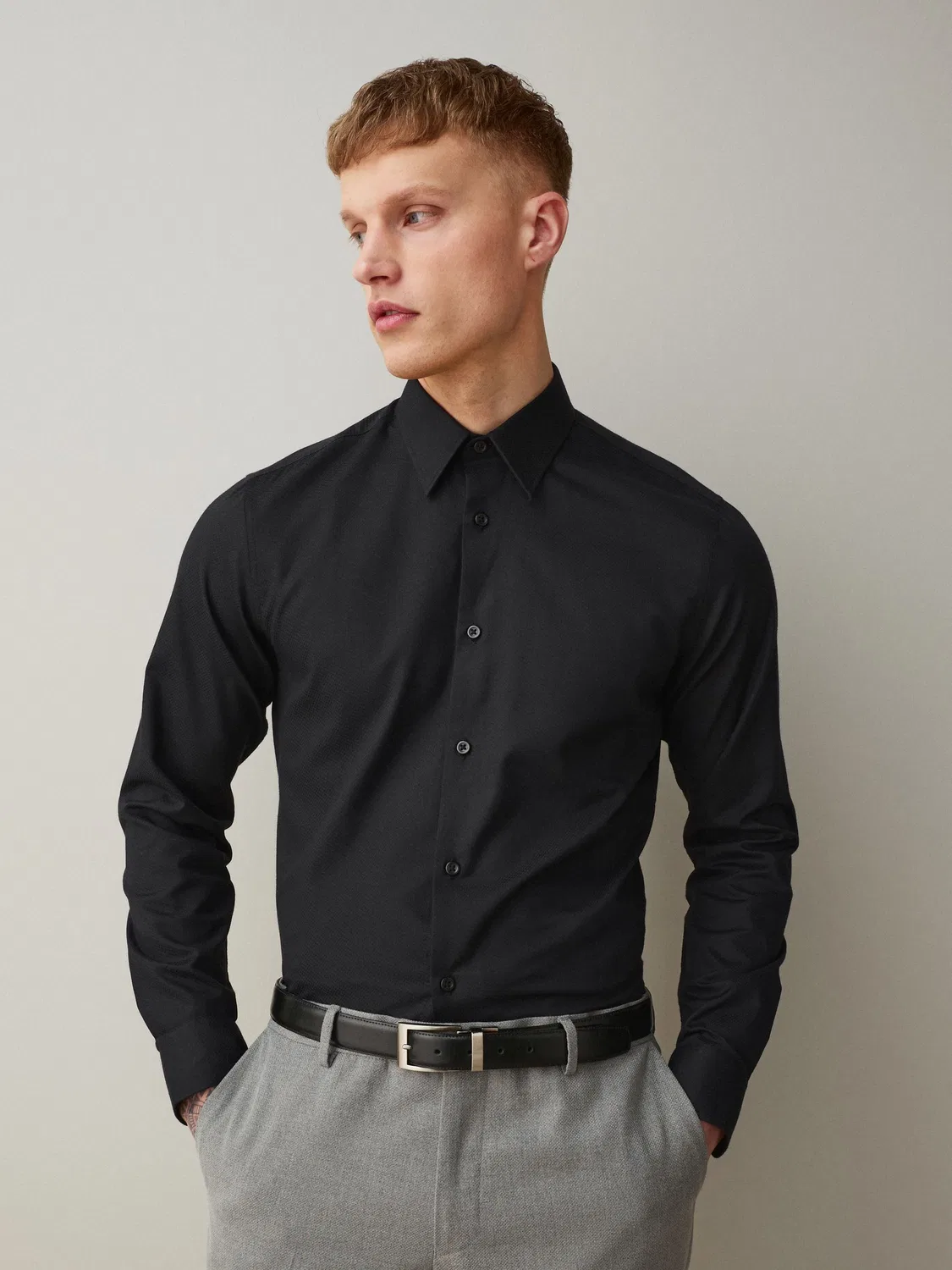 Рубашка с текстурой, slim fit, Black Next, черный